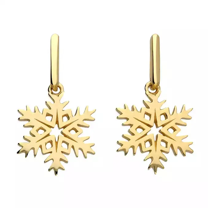 18ct Gold Plated Sterling Silver Snowflake Stud Drop Earrings