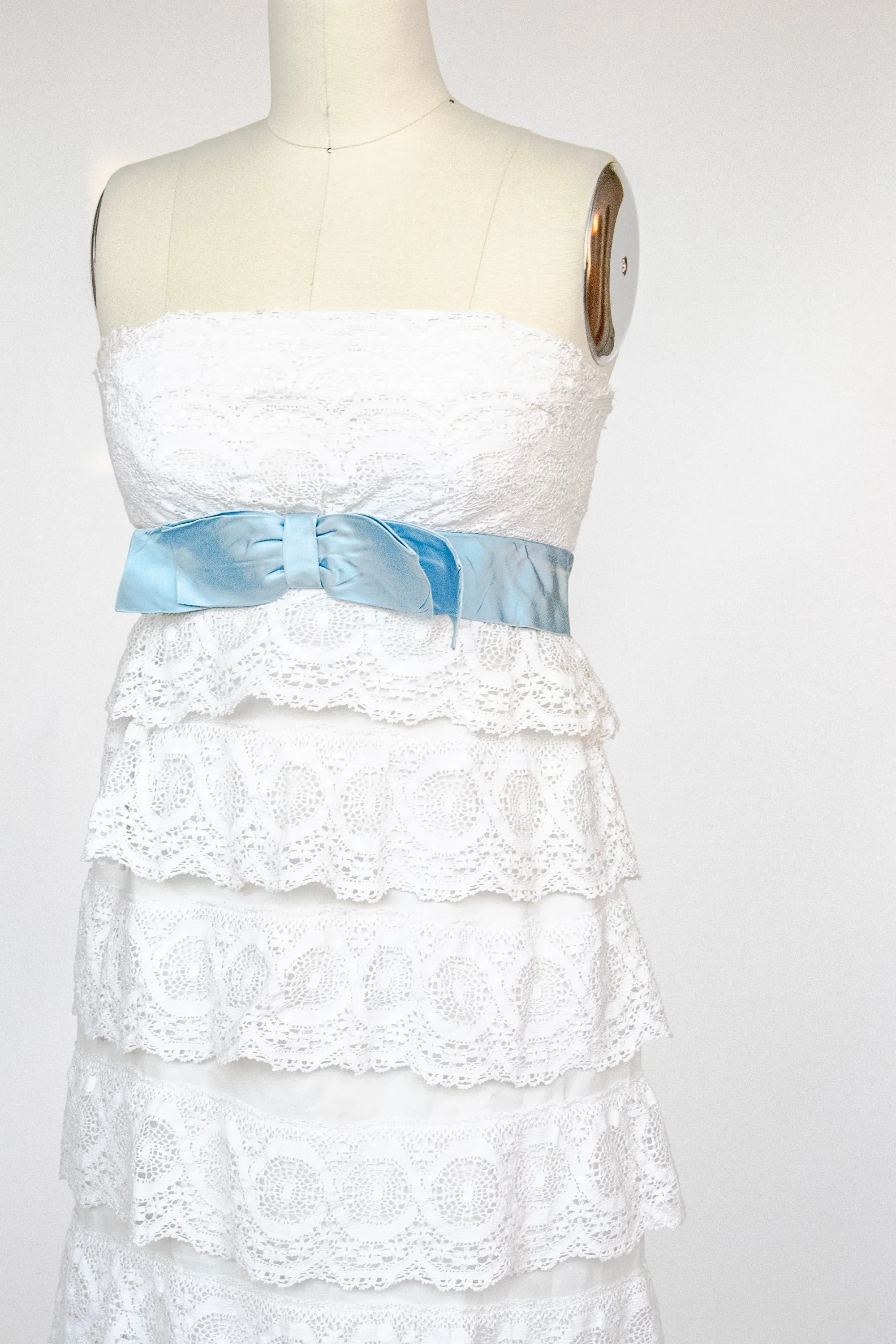 1950s Dress White Lace Strapless Fitted M