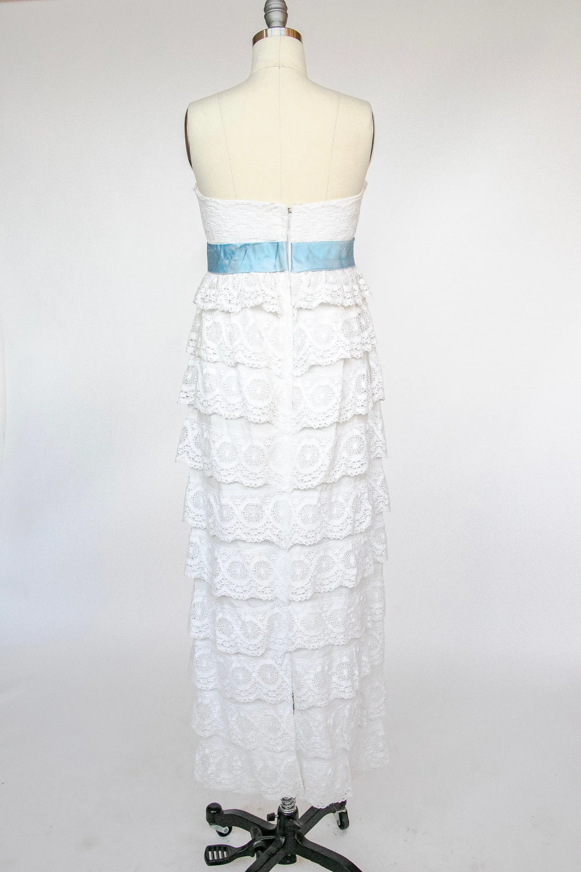 1950s Dress White Lace Strapless Fitted M