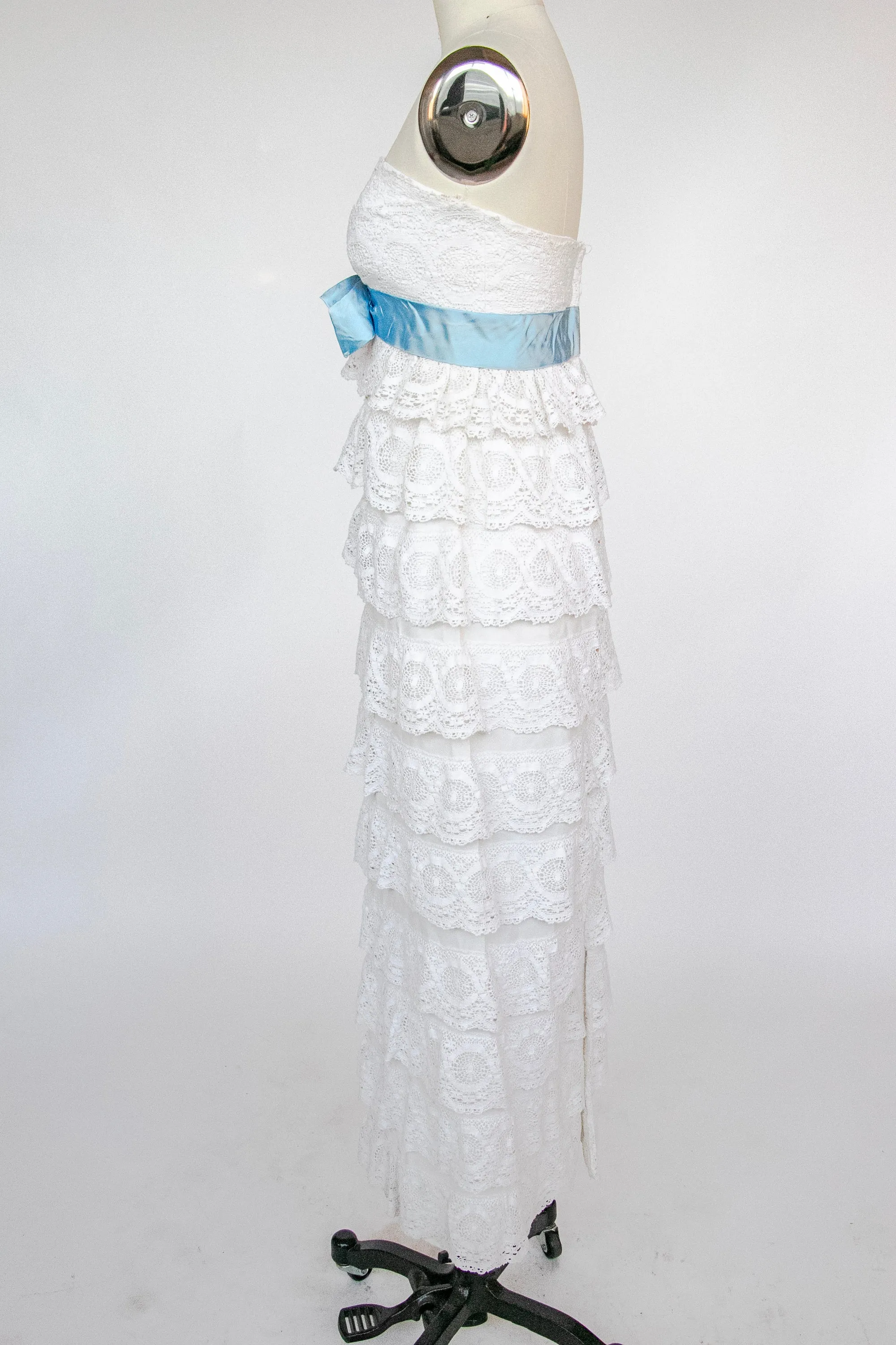 1950s Dress White Lace Strapless Fitted M