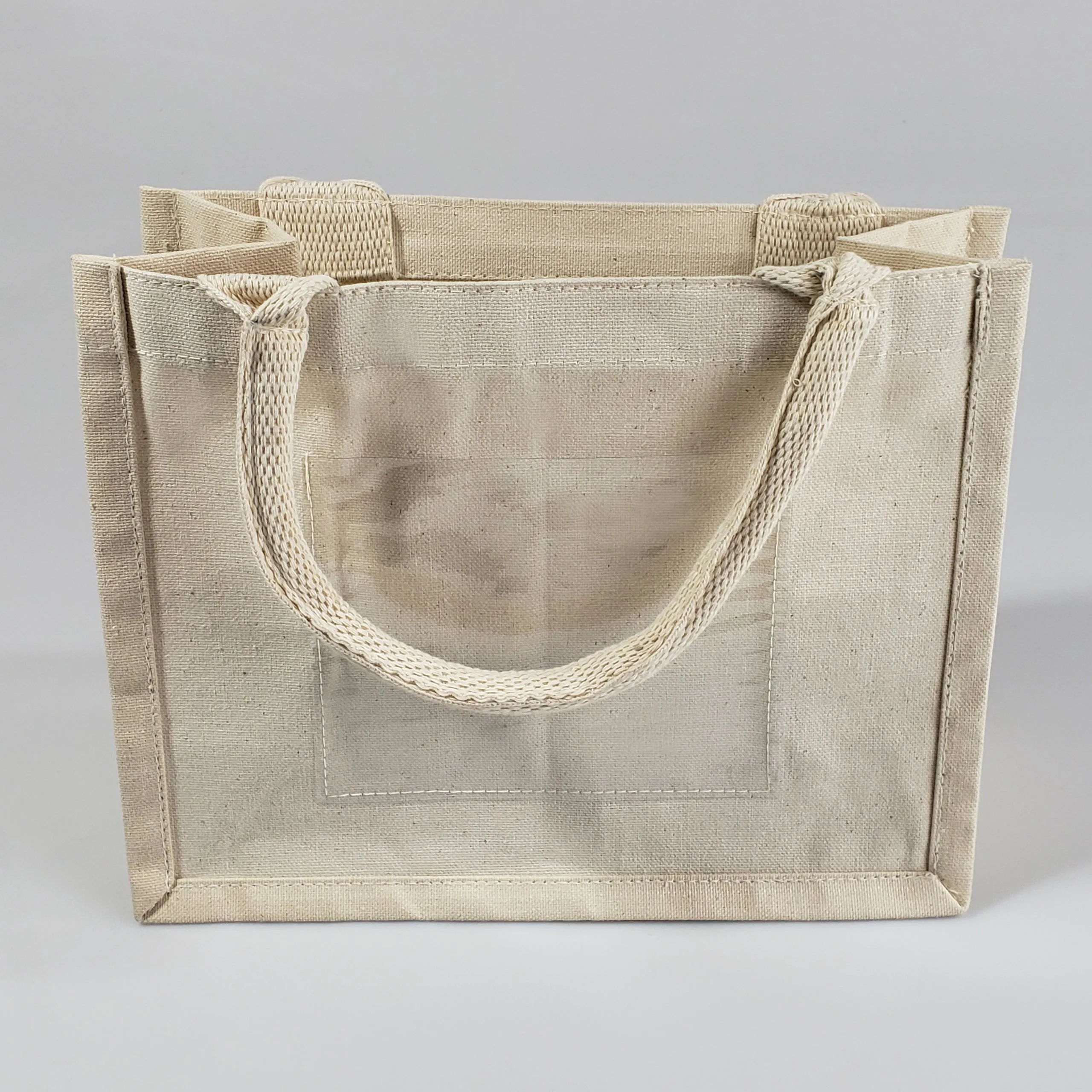 6 ct Natural Canvas Wedding Favor Tote Bags with Front Pocket - By Bundle