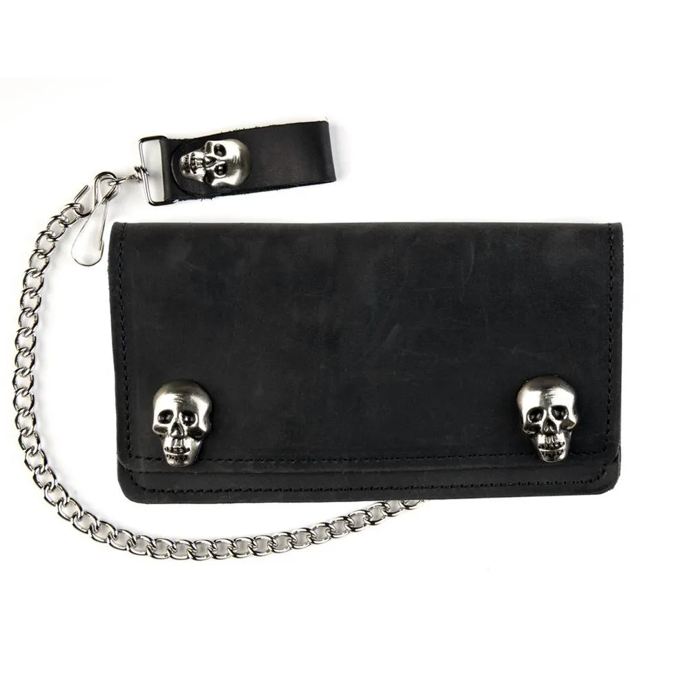 6" Biker Wallet W/Skull Snaps