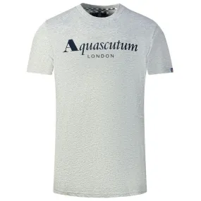 Aquascutum Elegant Gray Logo Tee with Union Jack Sleeve Men's Detail