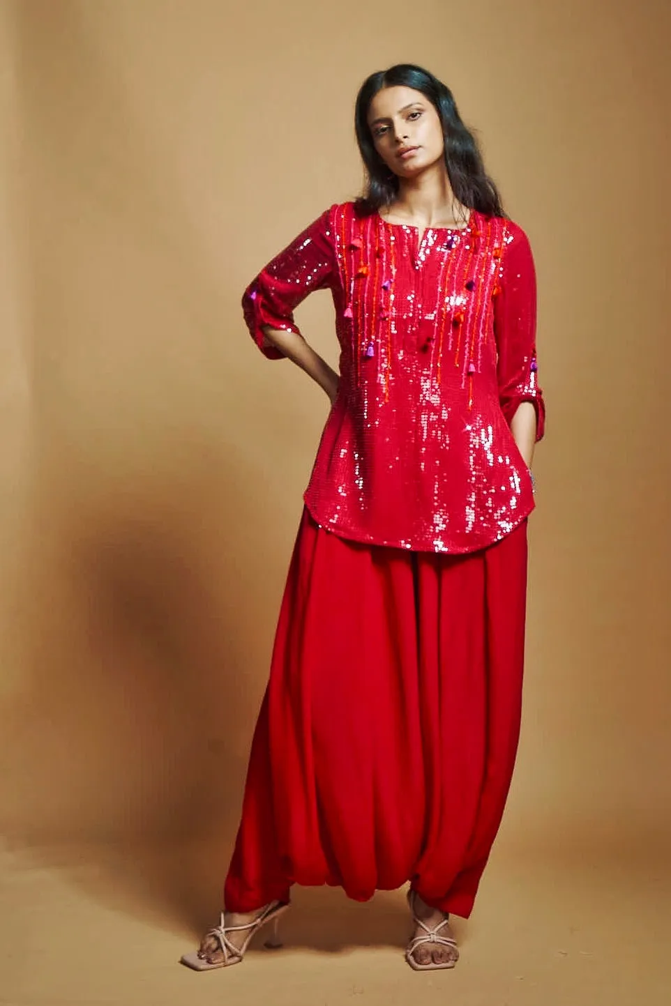 BERRY RED SEQUIN MICRO TUNIC