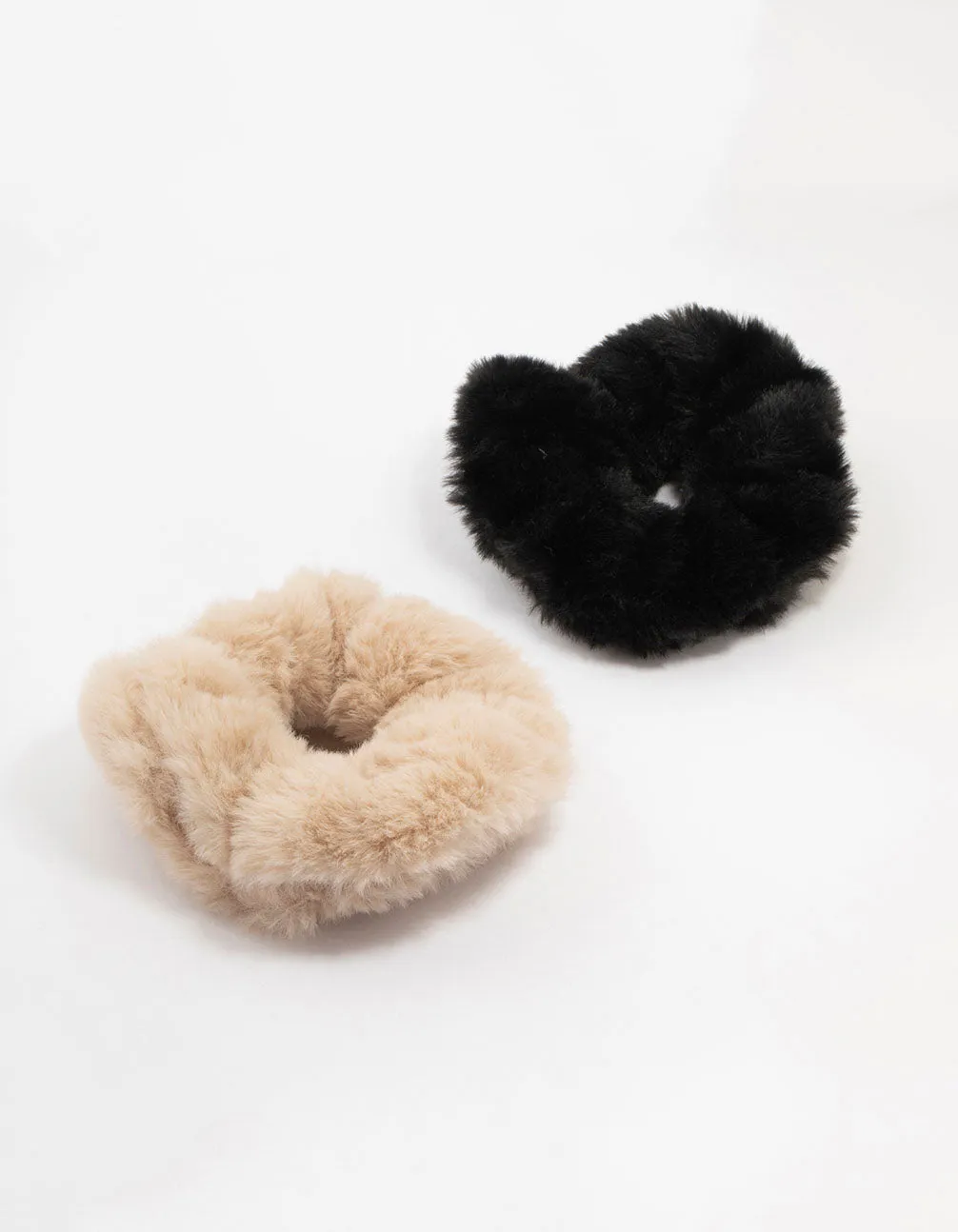 Black & Pink Faux Fur Scrunchies 2-Pack