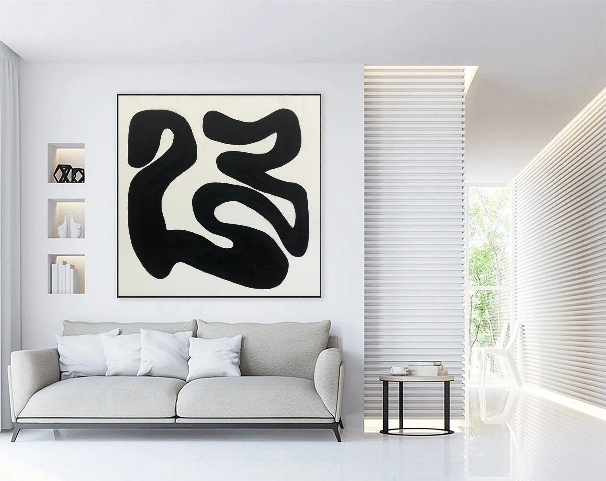 Black And White Canvas Black Lines on Canvas Wall Decor Kp049