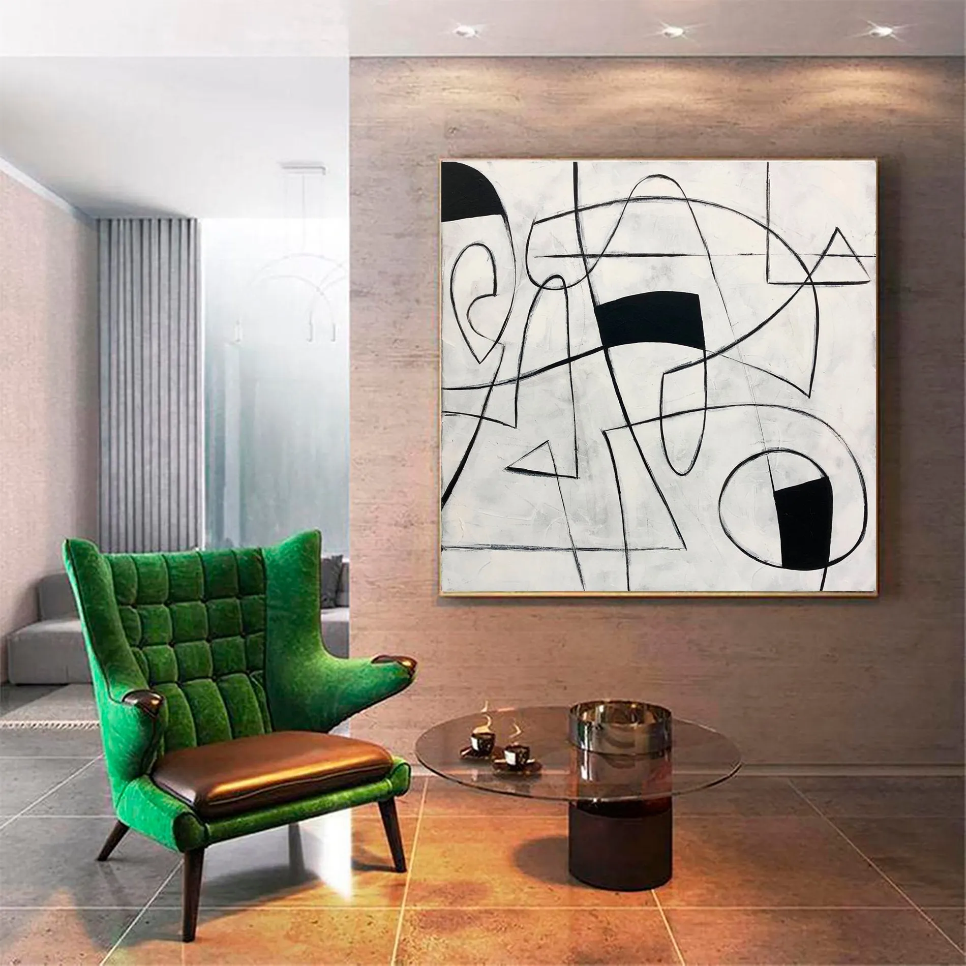 Black And White Oil Painting On Canvas For Living Room Kp050