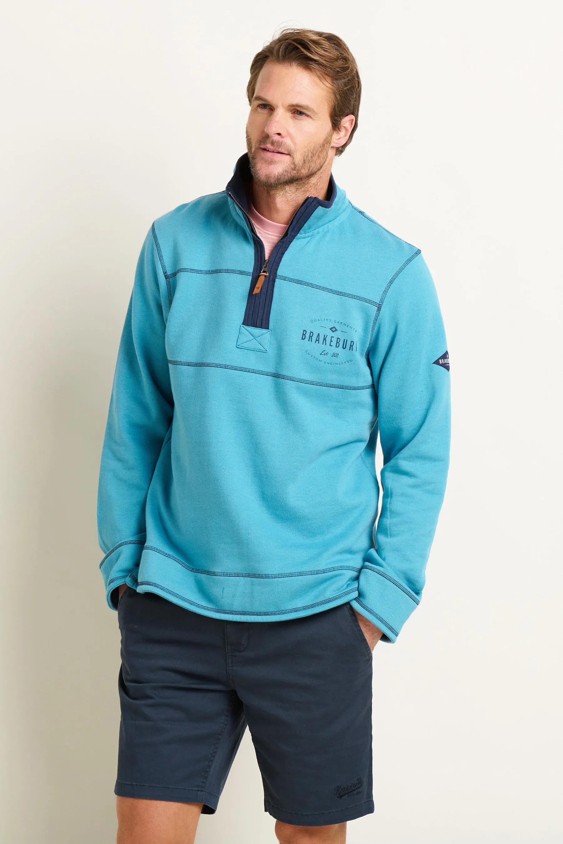 Blue Marl Quarter Zip Sweat