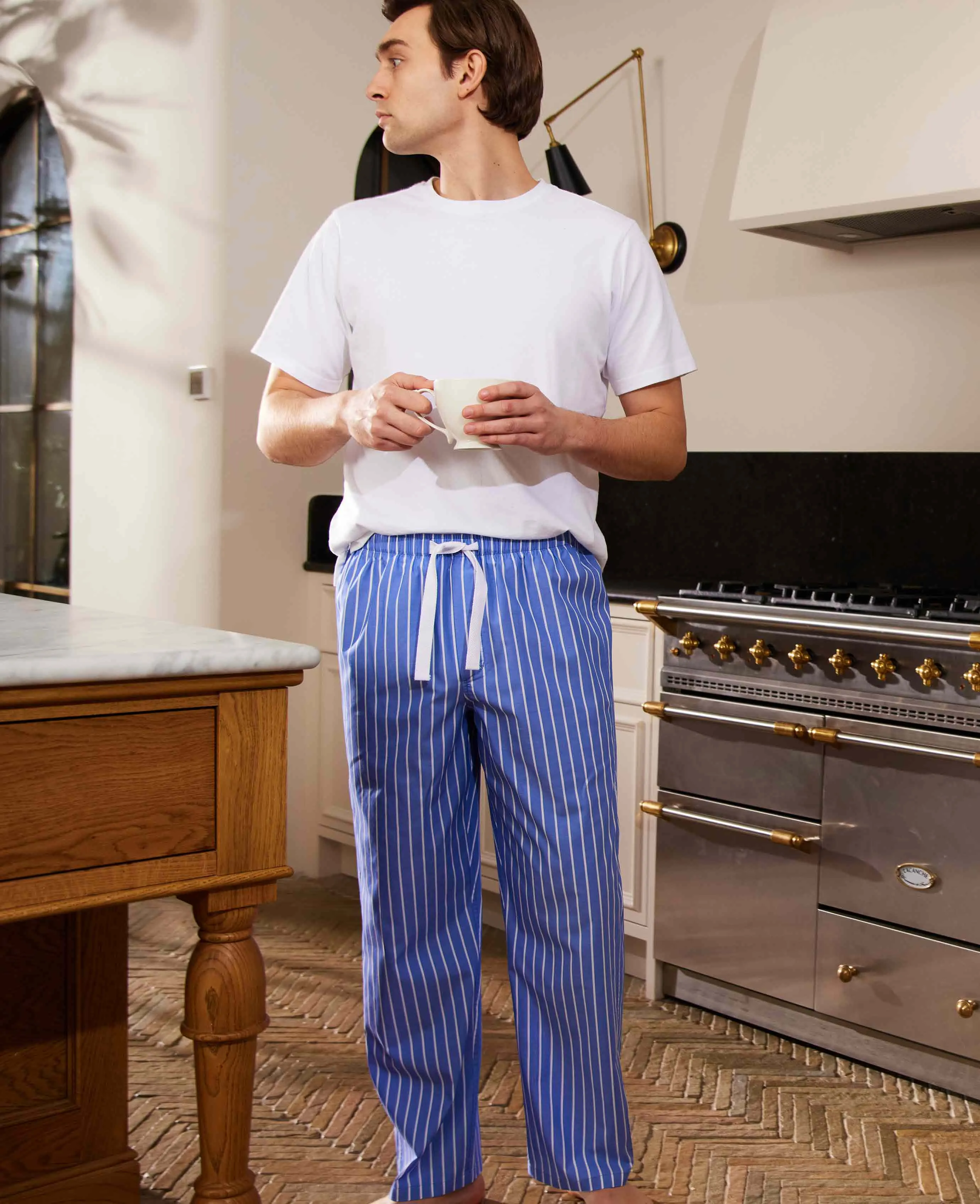 Blue Stripe Cotton Lounge Pants