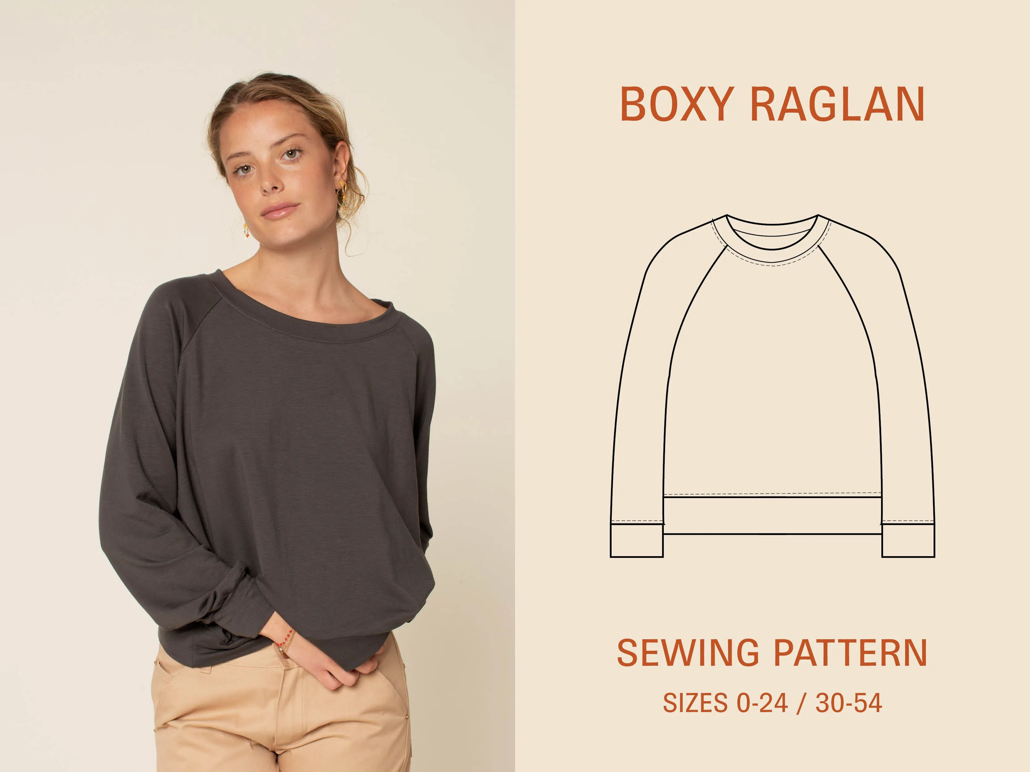 Boxy Raglan Sweater- Printed Pattern