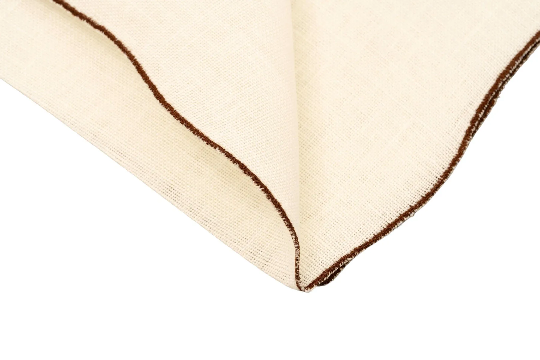 Brown Wave Edge Cream Linen Pocket Square