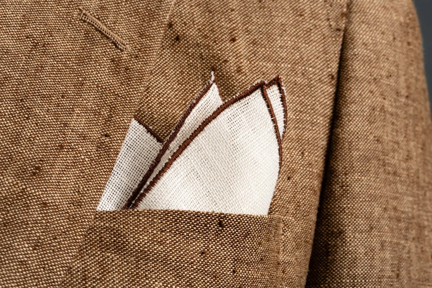 Brown Wave Edge Cream Linen Pocket Square