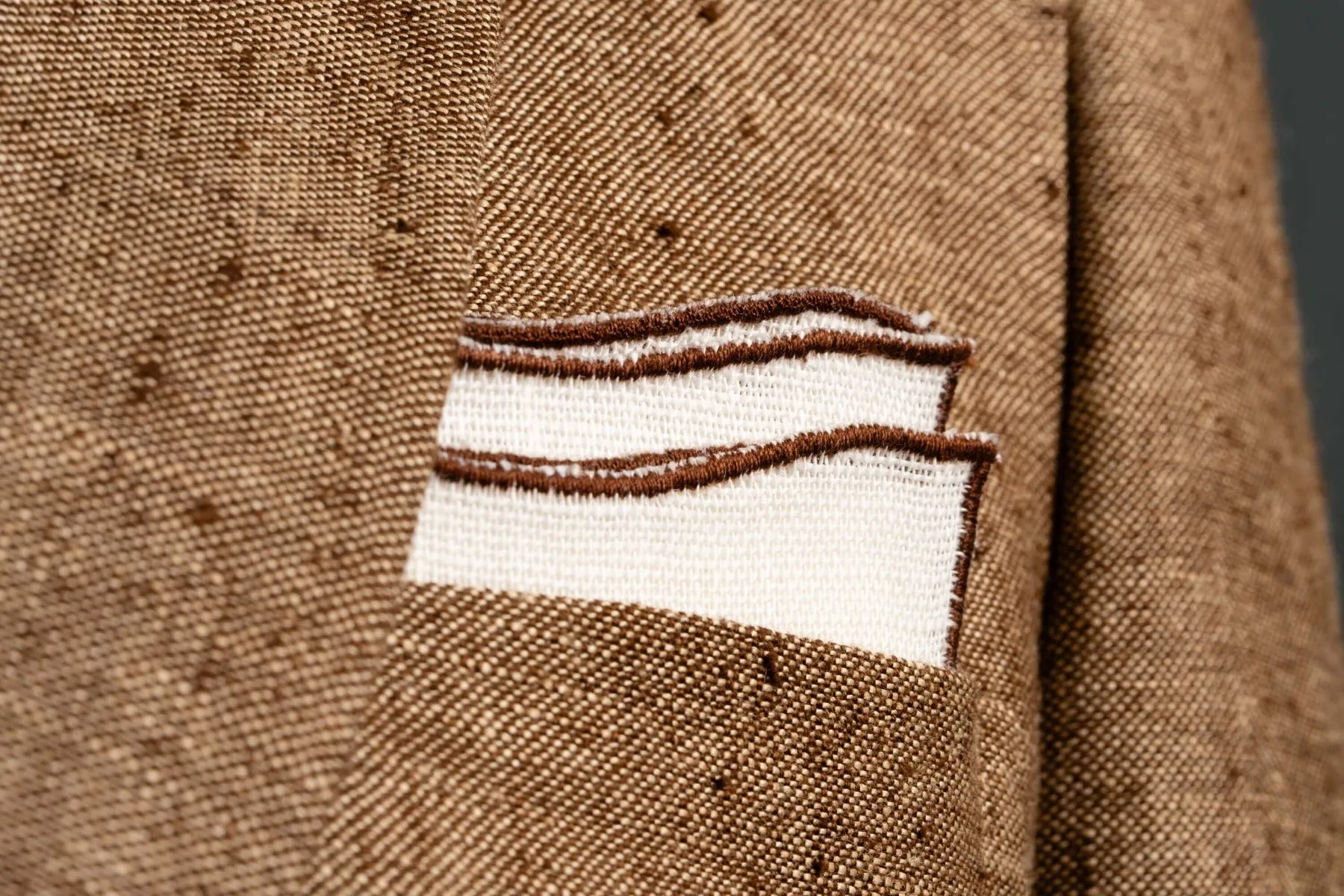 Brown Wave Edge Cream Linen Pocket Square