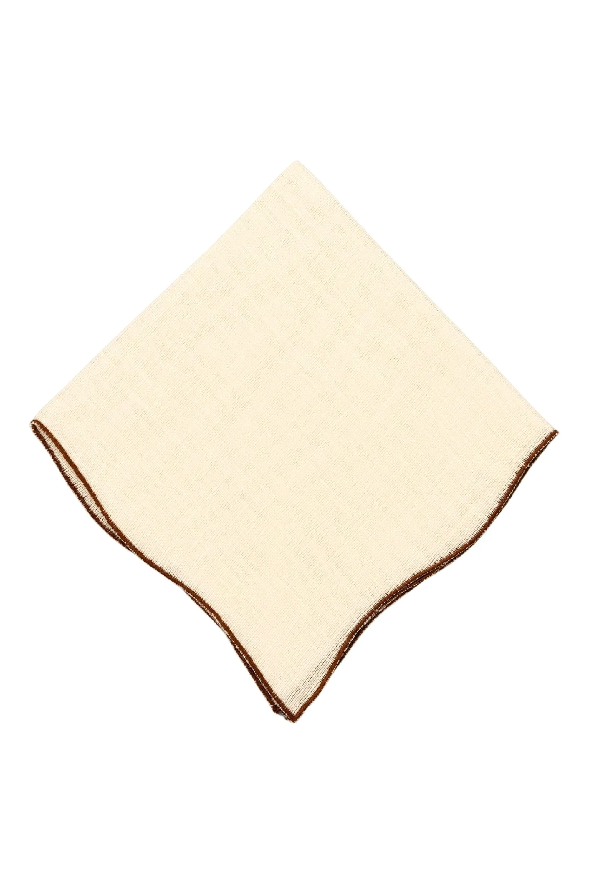 Brown Wave Edge Cream Linen Pocket Square