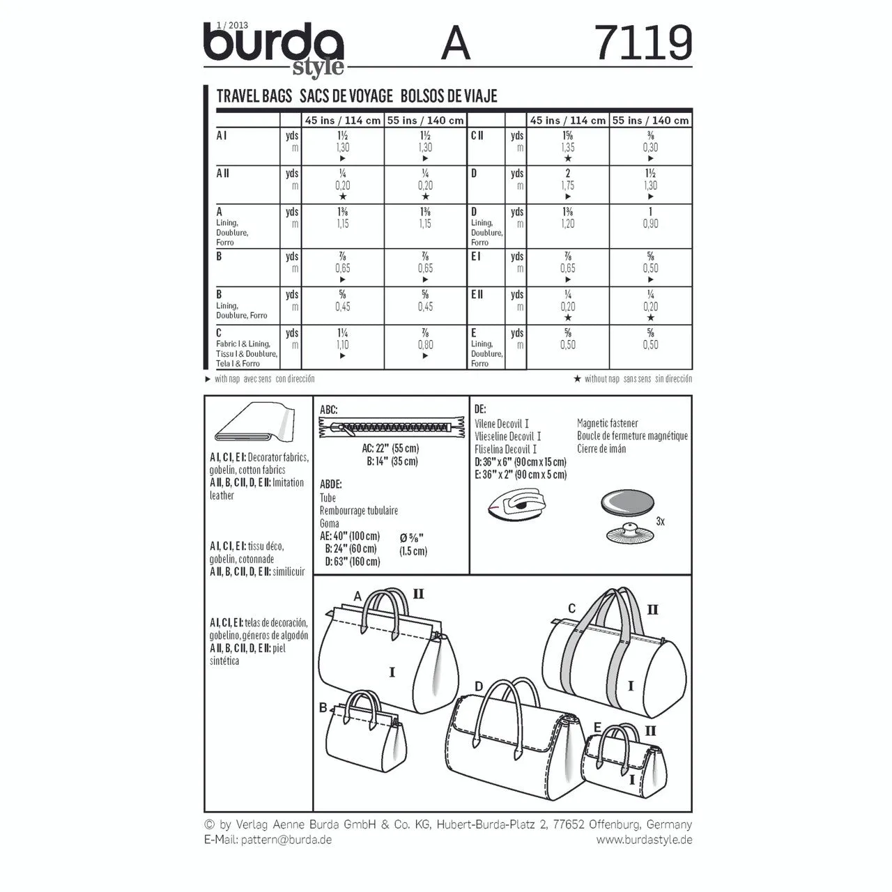 Burda Travel Bags 7119