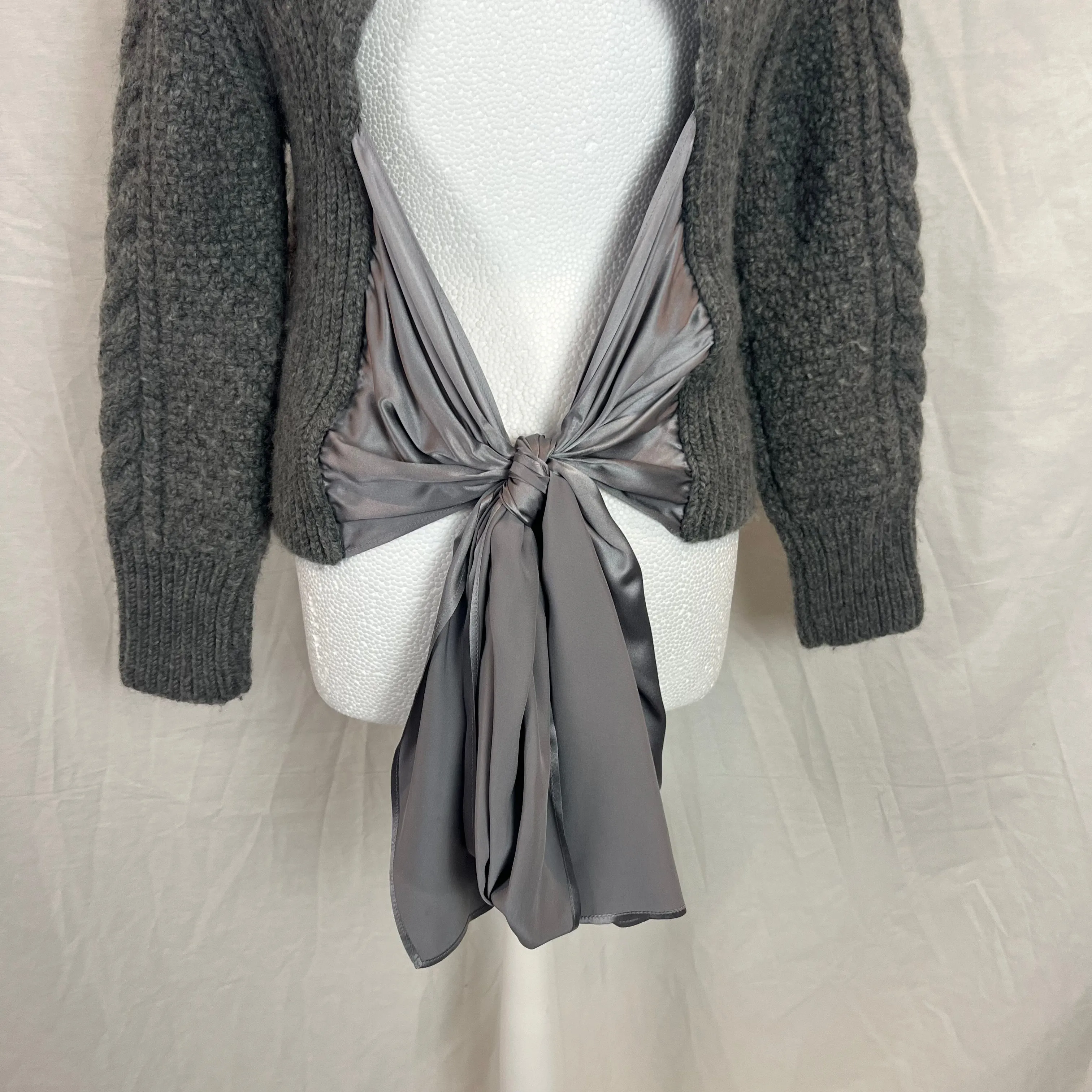 Cecilie Bahnsen £795 Grey Cable Knit Bow Back Sweater XS/S