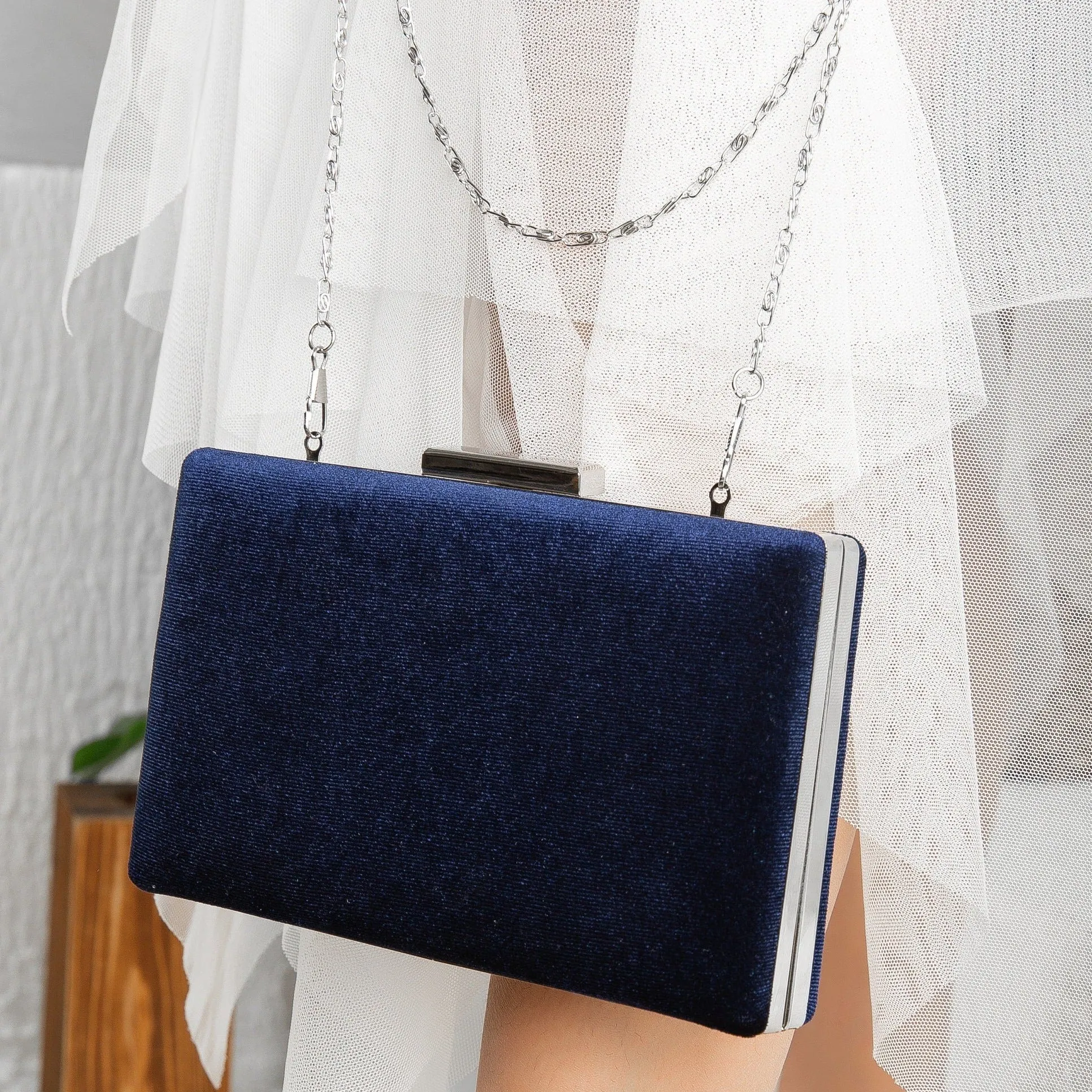 Clara - Dark Blue Velvet Bridal Clutch