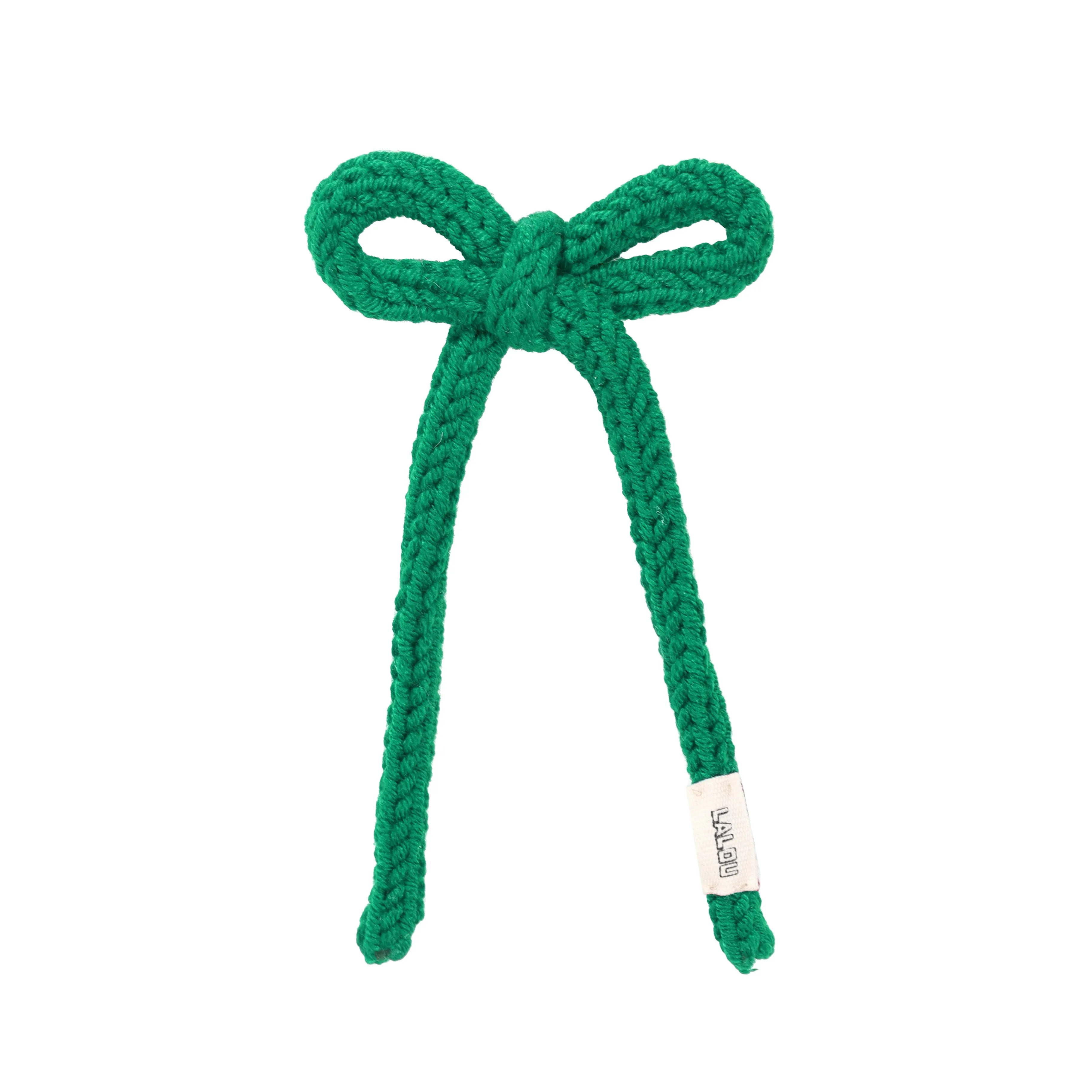 clip hand crochet with bow - bright green