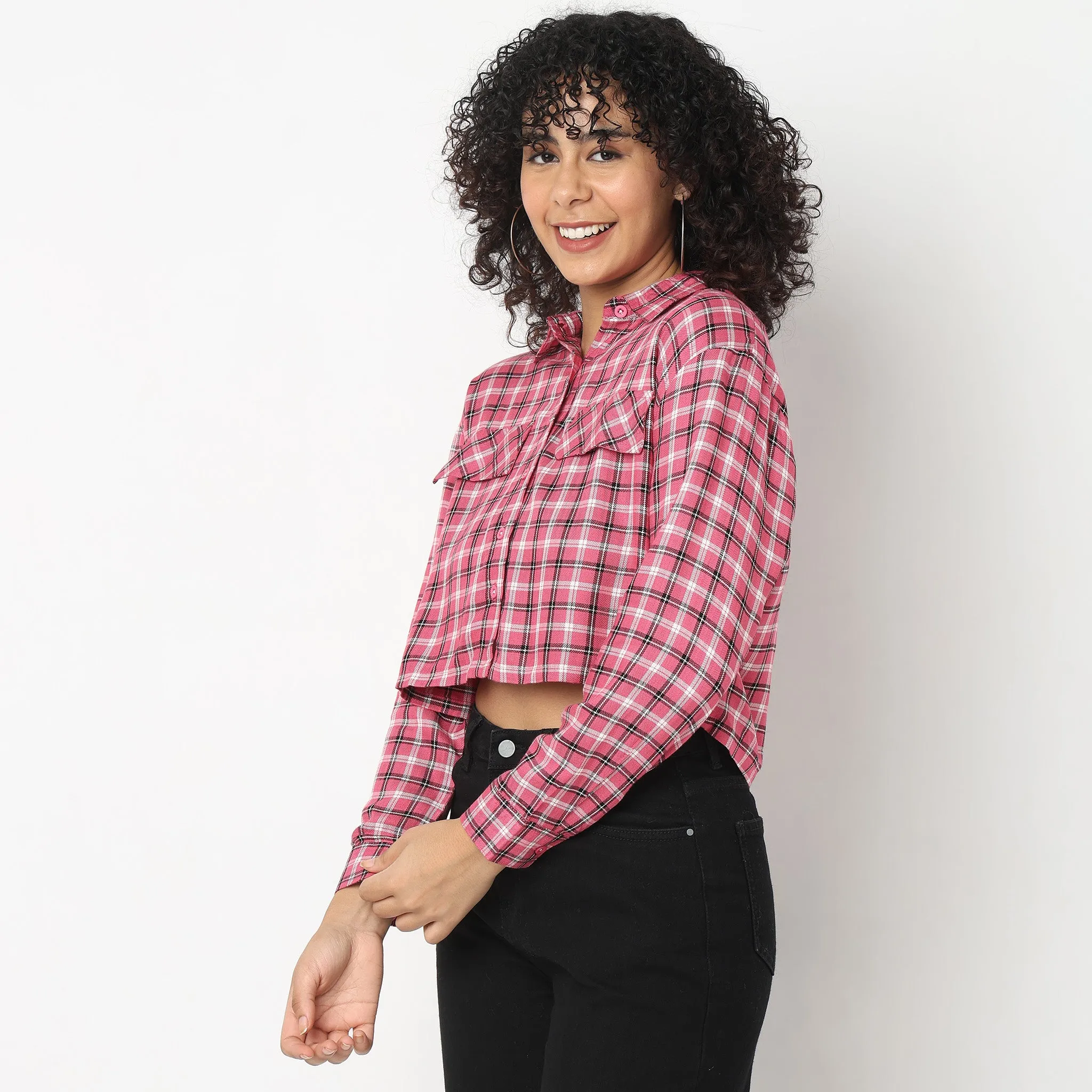 Comfort Fit Checkered Top