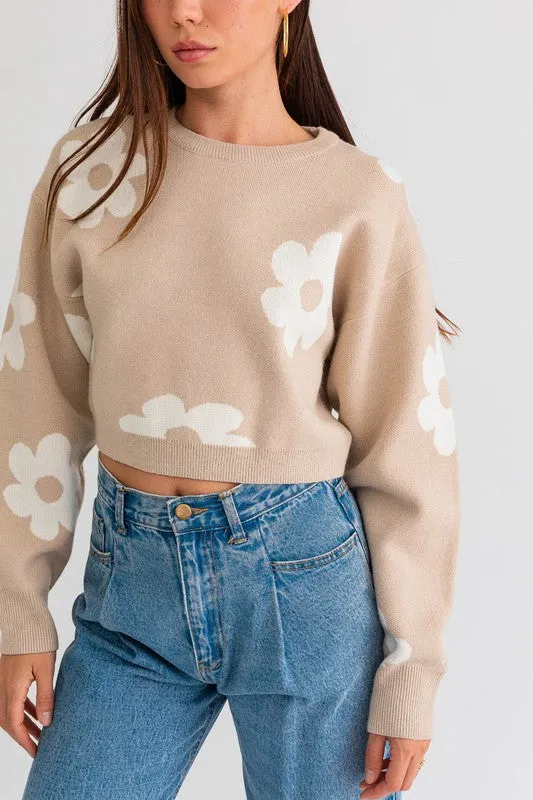 Crop Sweater with Daisy Pattern