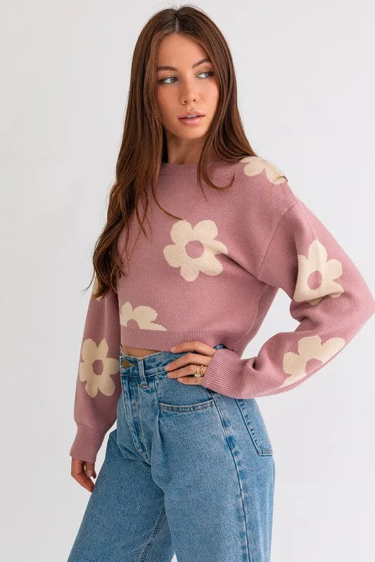 Crop Sweater with Daisy Pattern