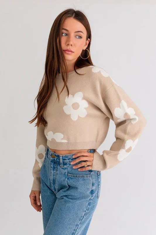 Crop Sweater with Daisy Pattern