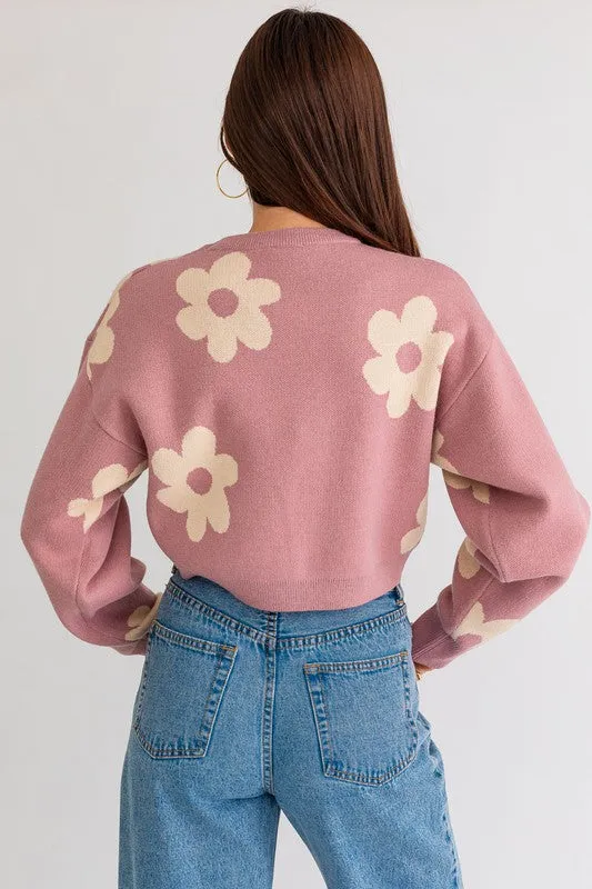 Crop Sweater with Daisy Pattern