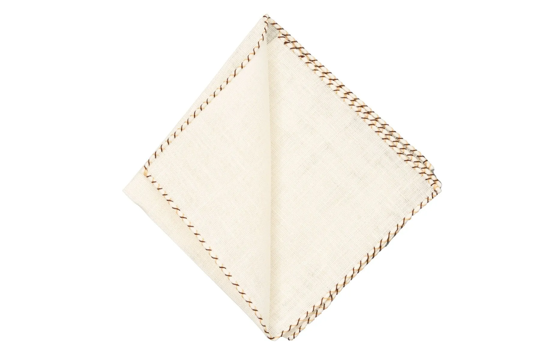 Dark Brown & Beige X-Stitch Cream Linen Pocket Square