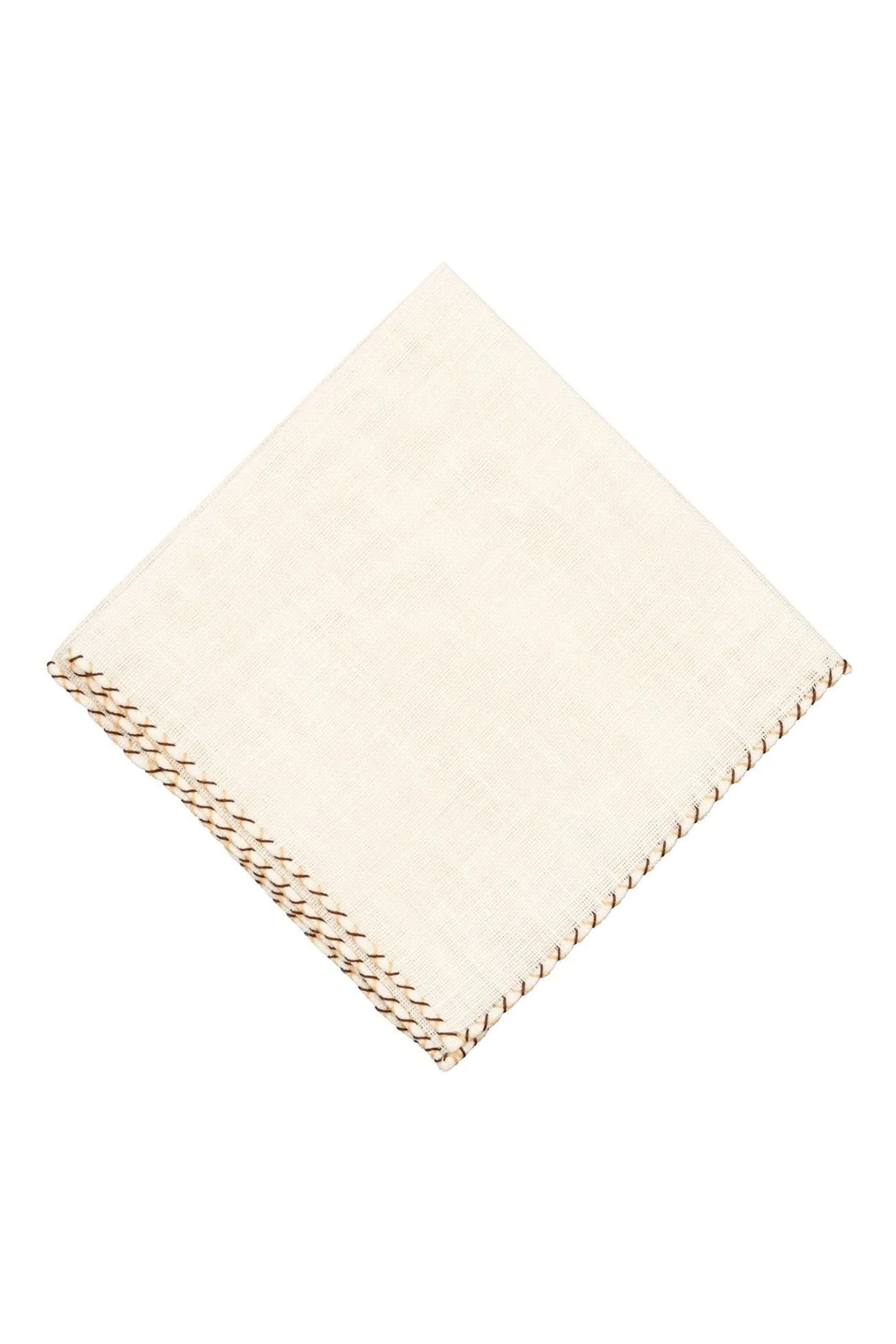 Dark Brown & Beige X-Stitch Cream Linen Pocket Square