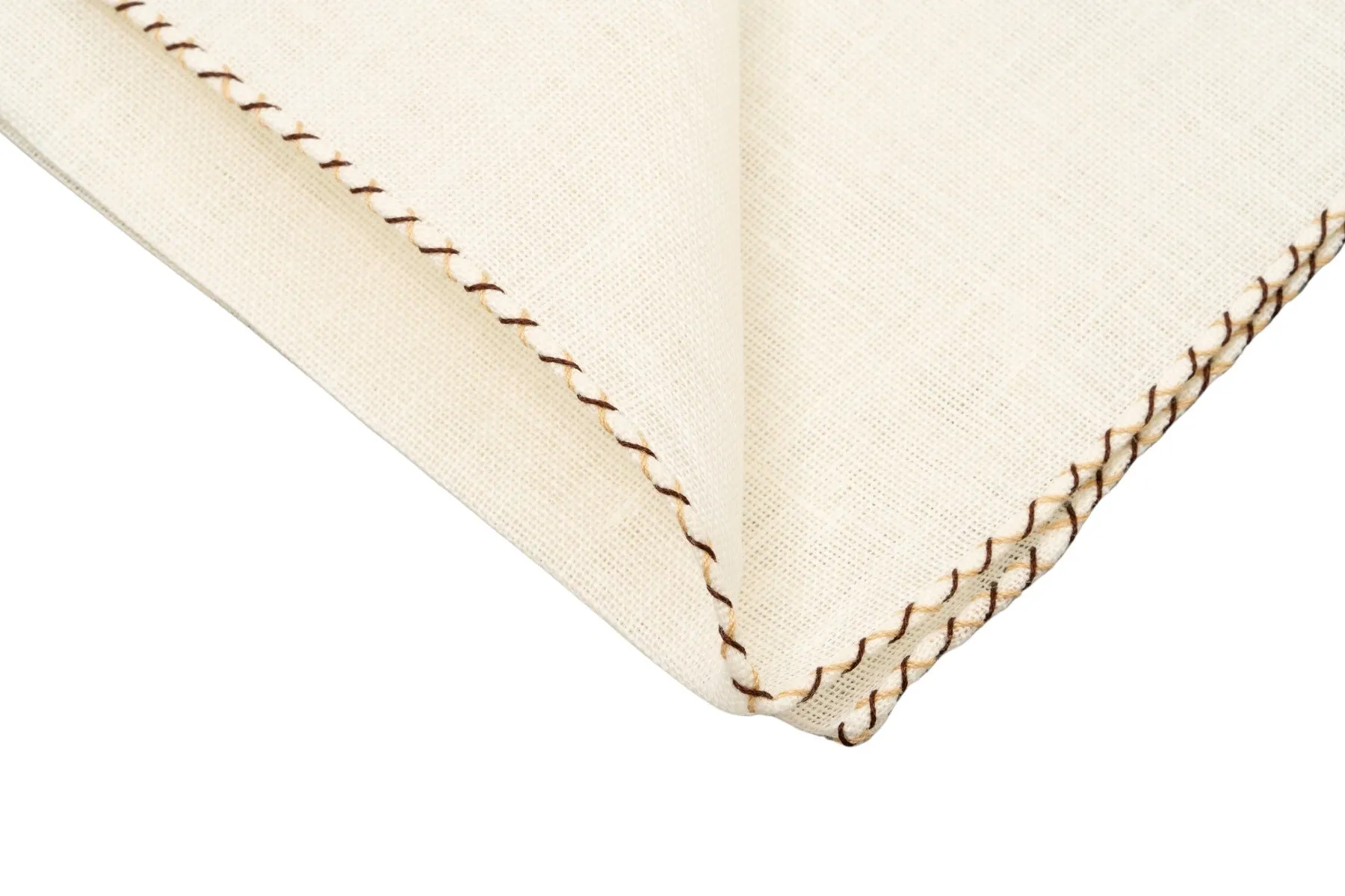 Dark Brown & Beige X-Stitch Cream Linen Pocket Square