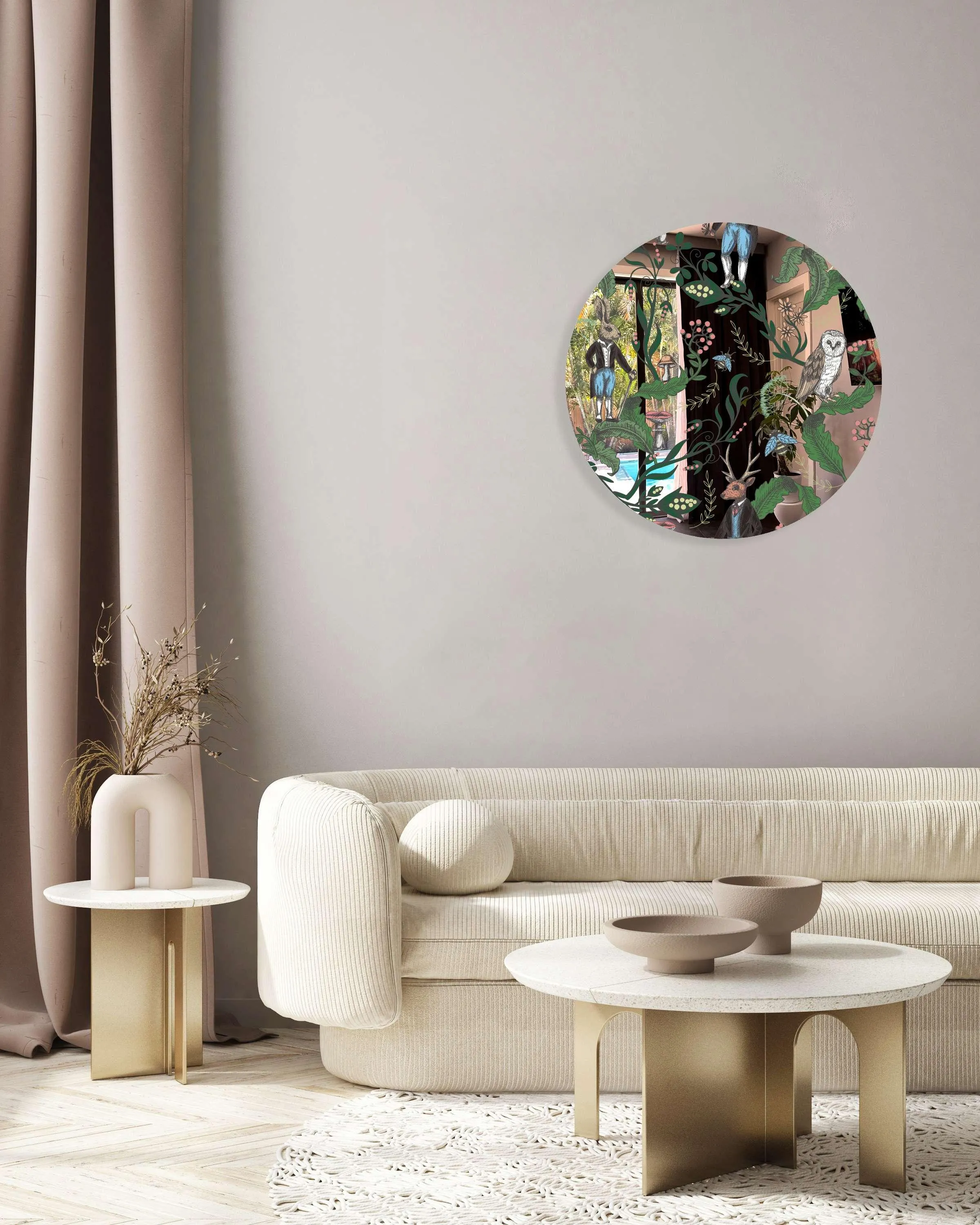 Dark Woodland Animals Printed Mirror Acrylic Circles