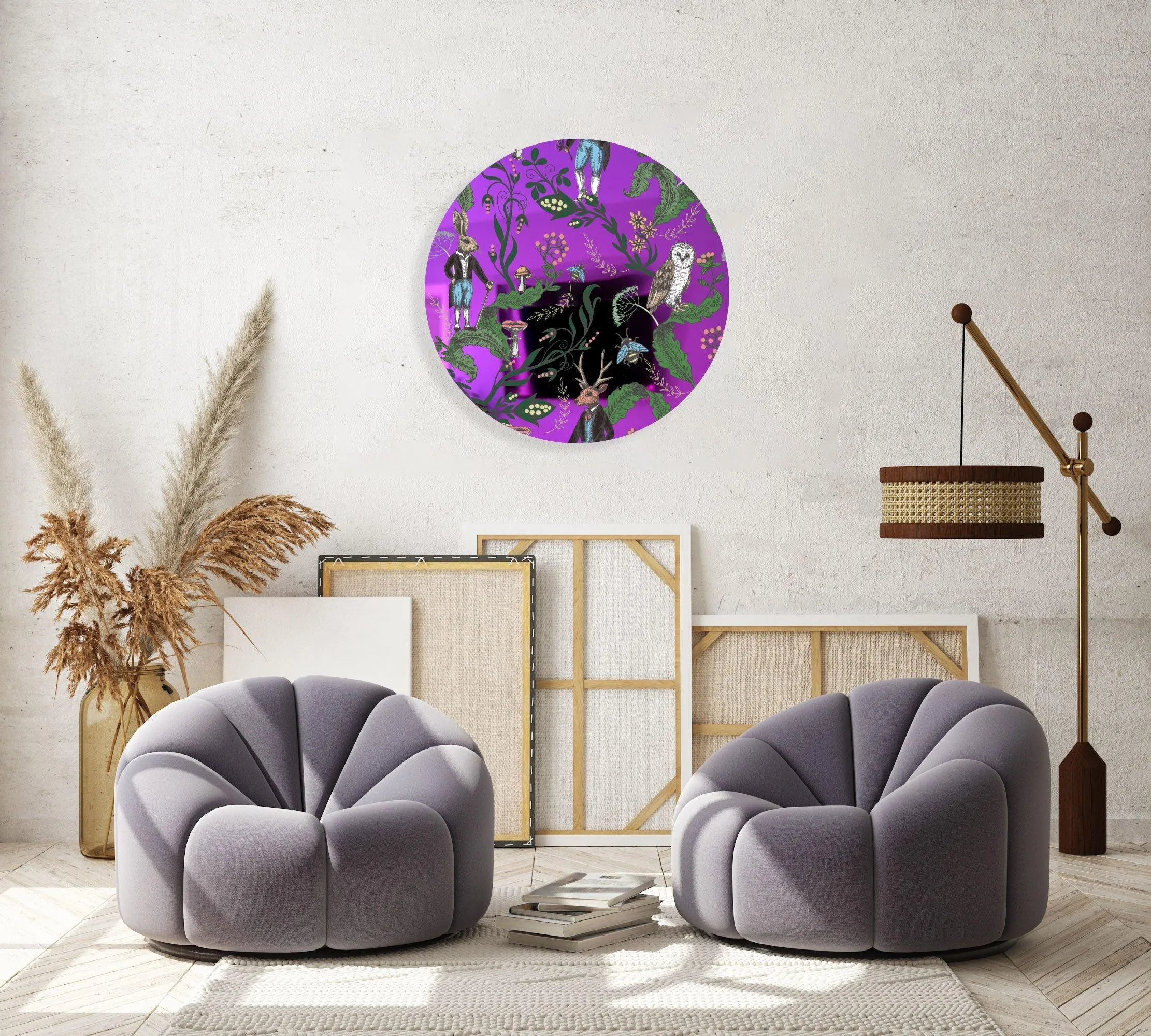 Dark Woodland Animals Printed Mirror Acrylic Circles