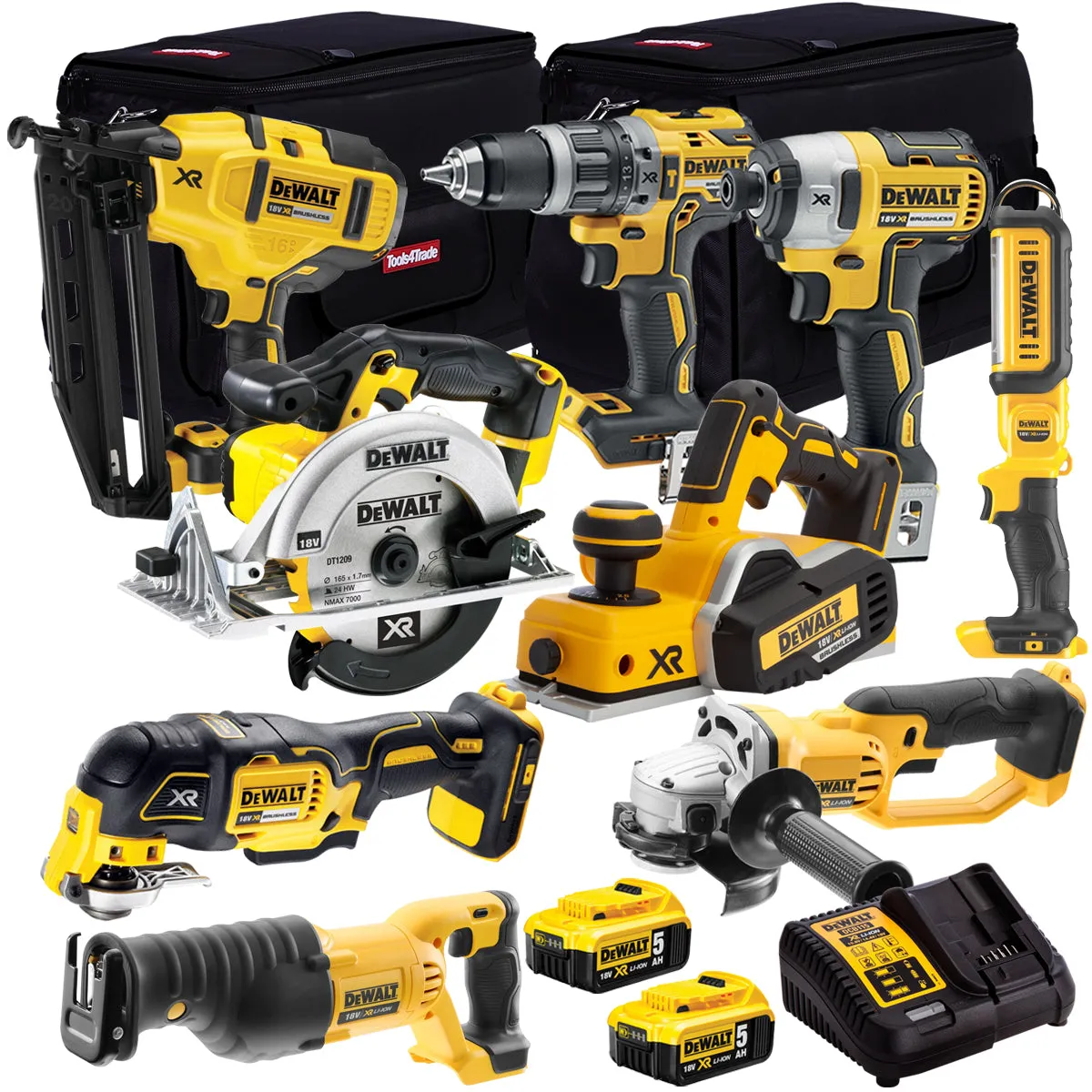 Dewalt 18V 9 Piece Power Tool Kit with 2 x 5.0Ah Battery & Charger T4TKIT-922