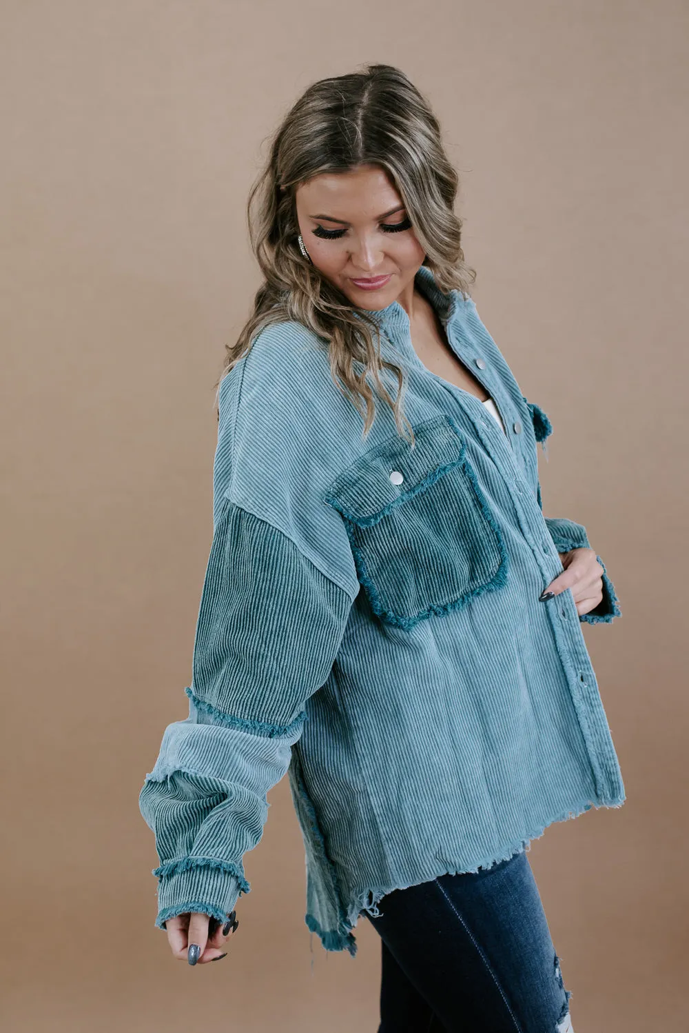 Easy Street Distressed Jacket , Blue/Teal