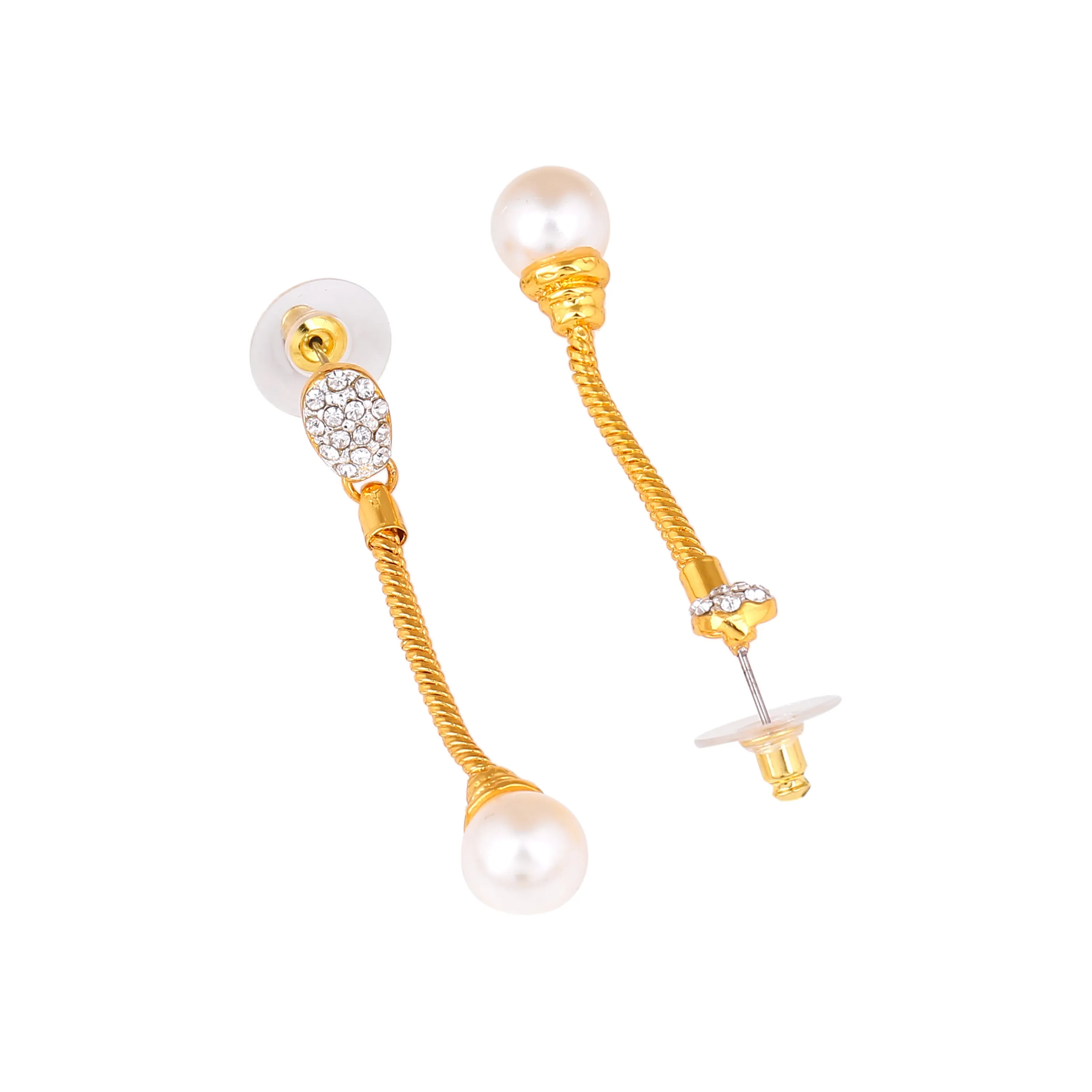 Estele - 24 CT gold plated trendy Pearl Tassel Necklace set