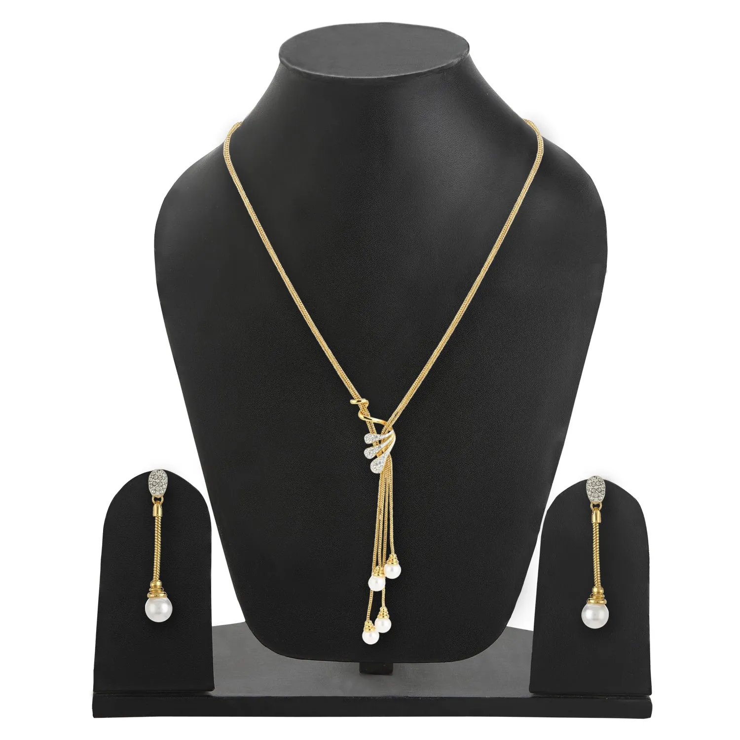 Estele - 24 CT gold plated trendy Pearl Tassel Necklace set