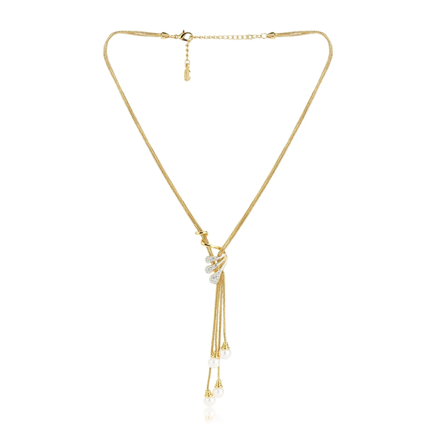 Estele - 24 CT gold plated trendy Pearl Tassel Necklace set