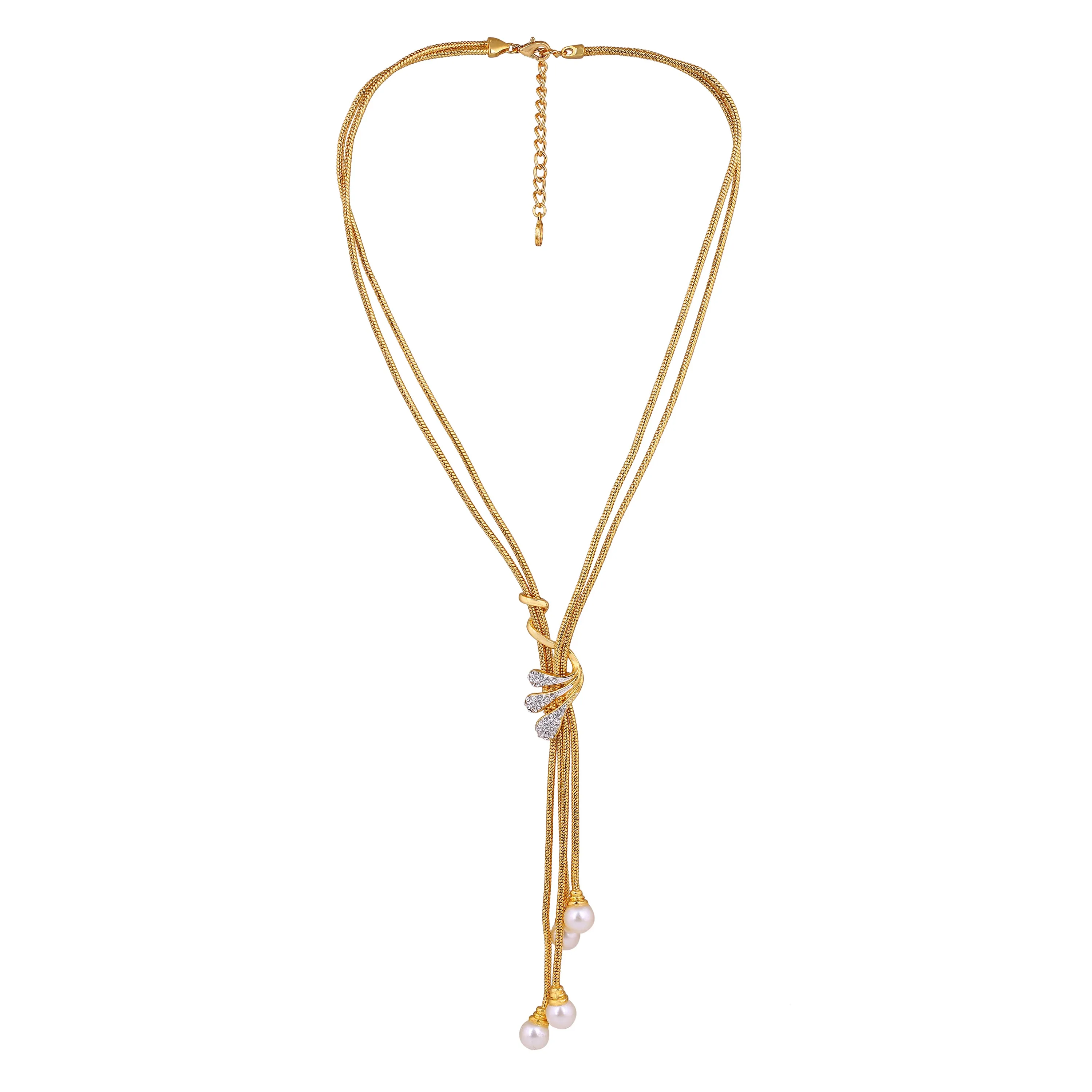 Estele - 24 CT gold plated trendy Pearl Tassel Necklace set