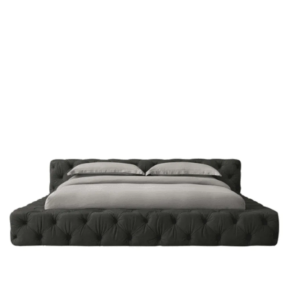 Exquisite King Size Upholstered Bed in Dark Green Suede