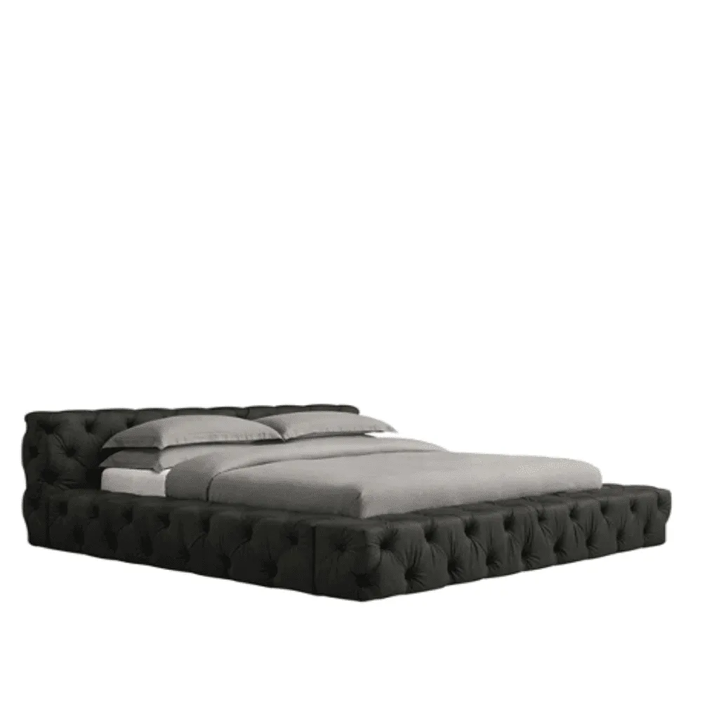 Exquisite King Size Upholstered Bed in Dark Green Suede