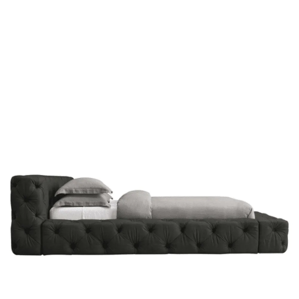 Exquisite King Size Upholstered Bed in Dark Green Suede