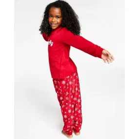 Family PJs Matching Kids Merry Snowflake Family Pajama Set in Candy Red