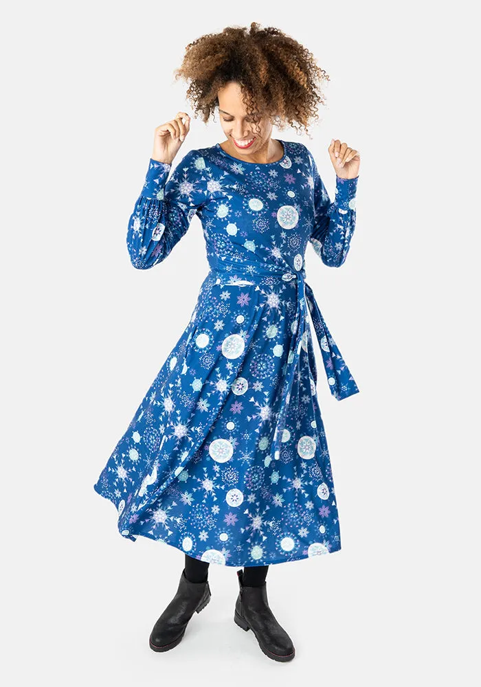 Frost Snowflakes Print Midi Dress