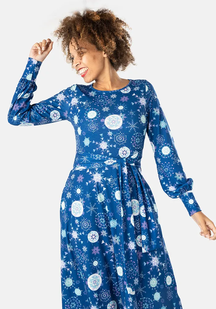 Frost Snowflakes Print Midi Dress