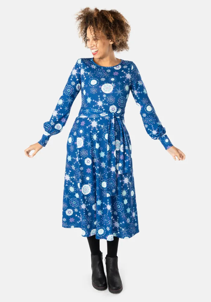 Frost Snowflakes Print Midi Dress