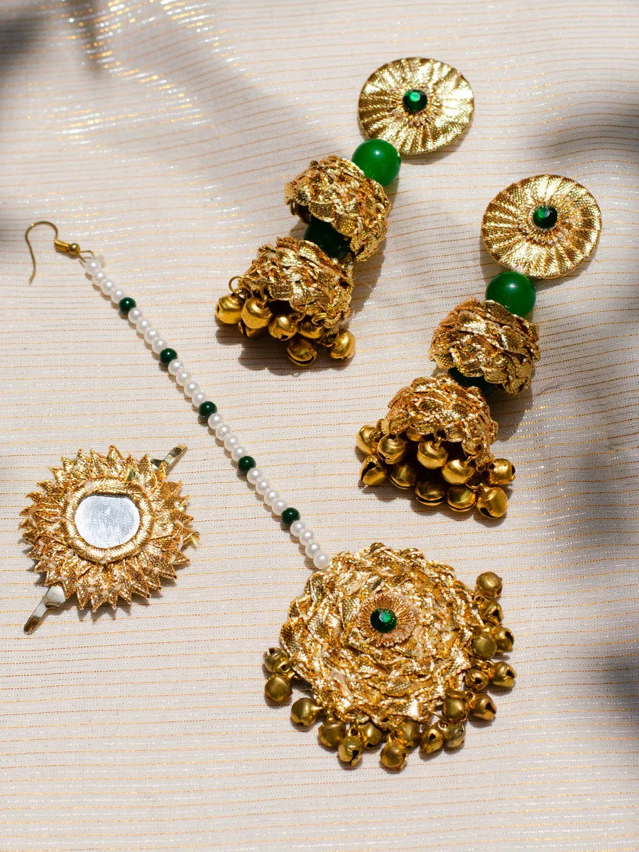 Gota-patti Festive Set 3 (Earrings    Maang Tikka   Ring)