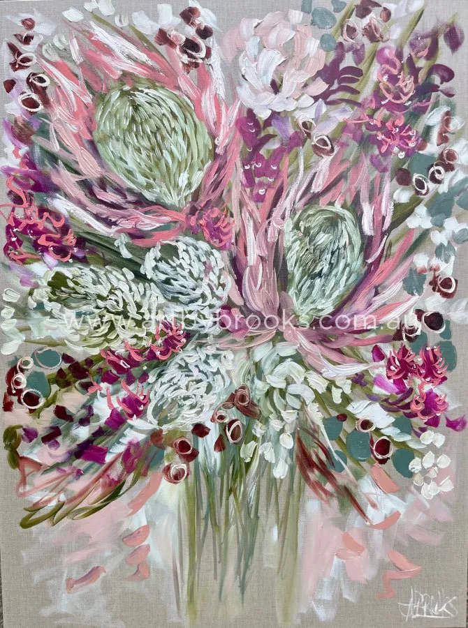 Grand protea and native blooms- art print