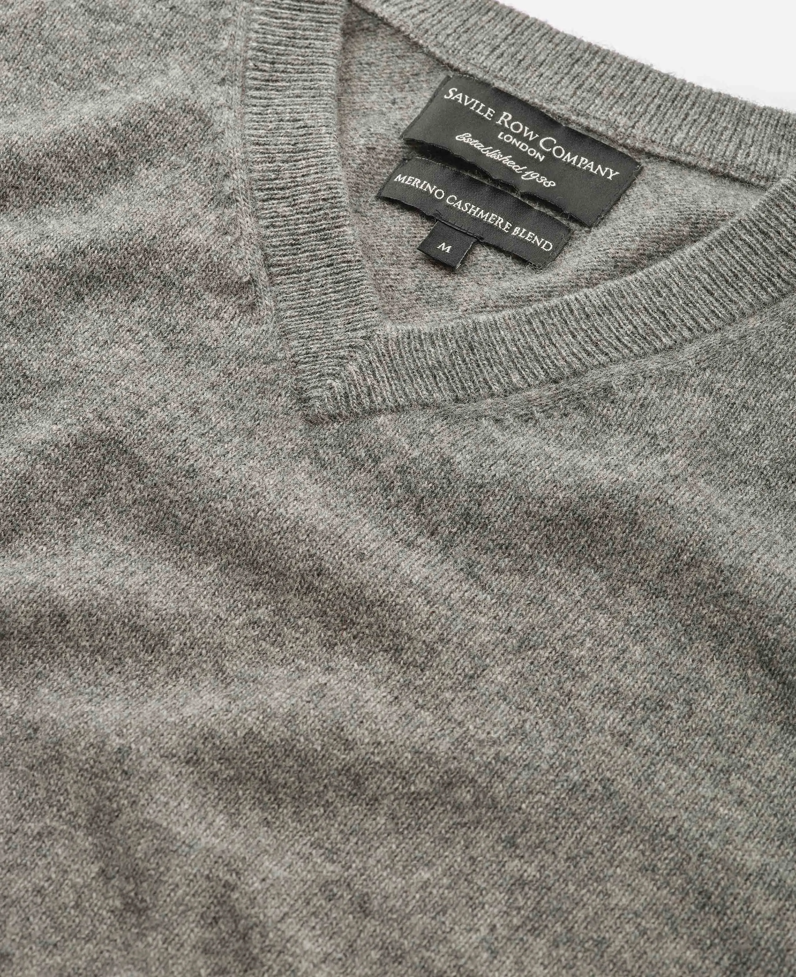 Grey Wool Cashmere V-Neck Jumper