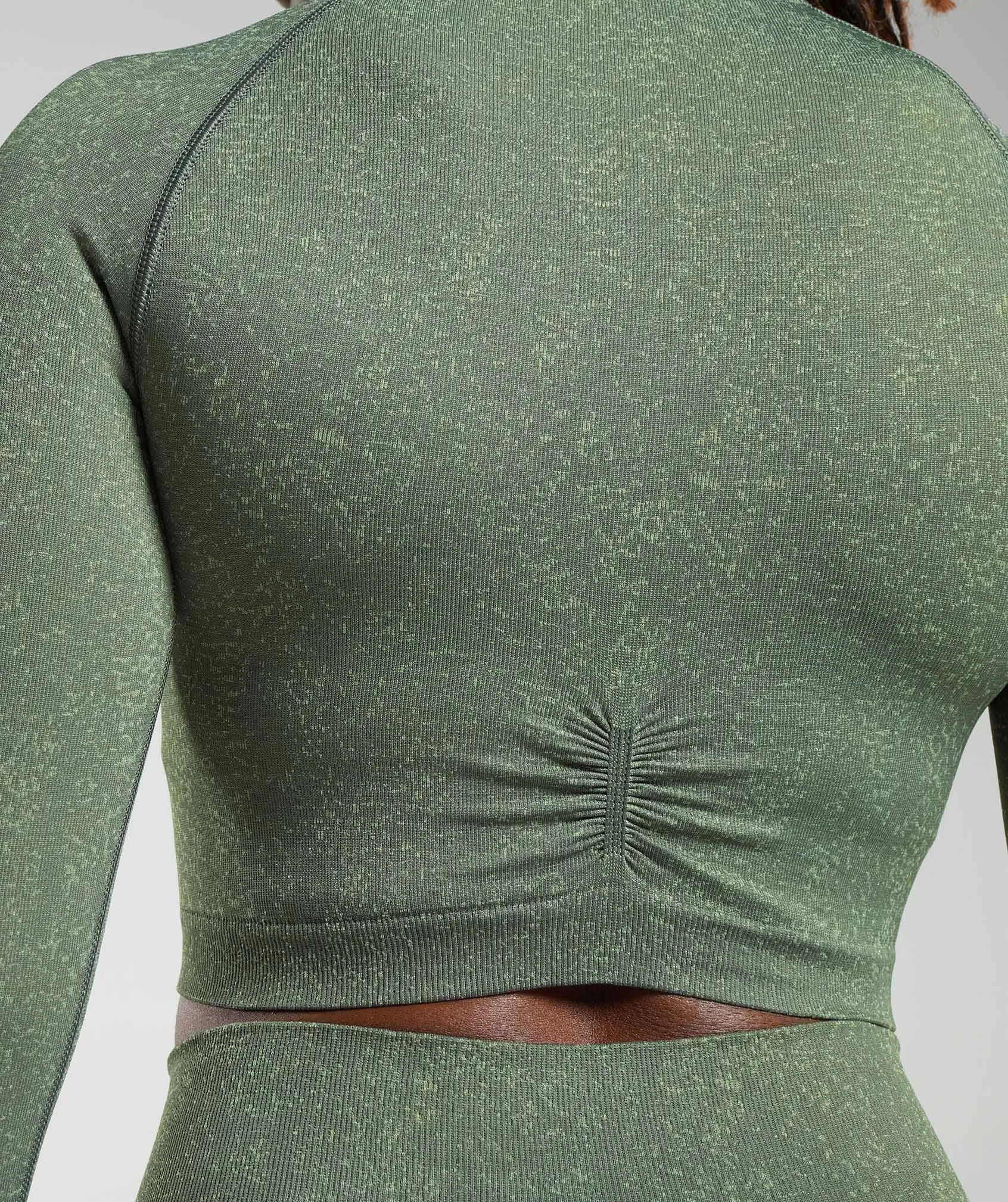 Gymshark Adapt Fleck Seamless Long Sleeve Crop Top - Dusk Green/Light Sage Green