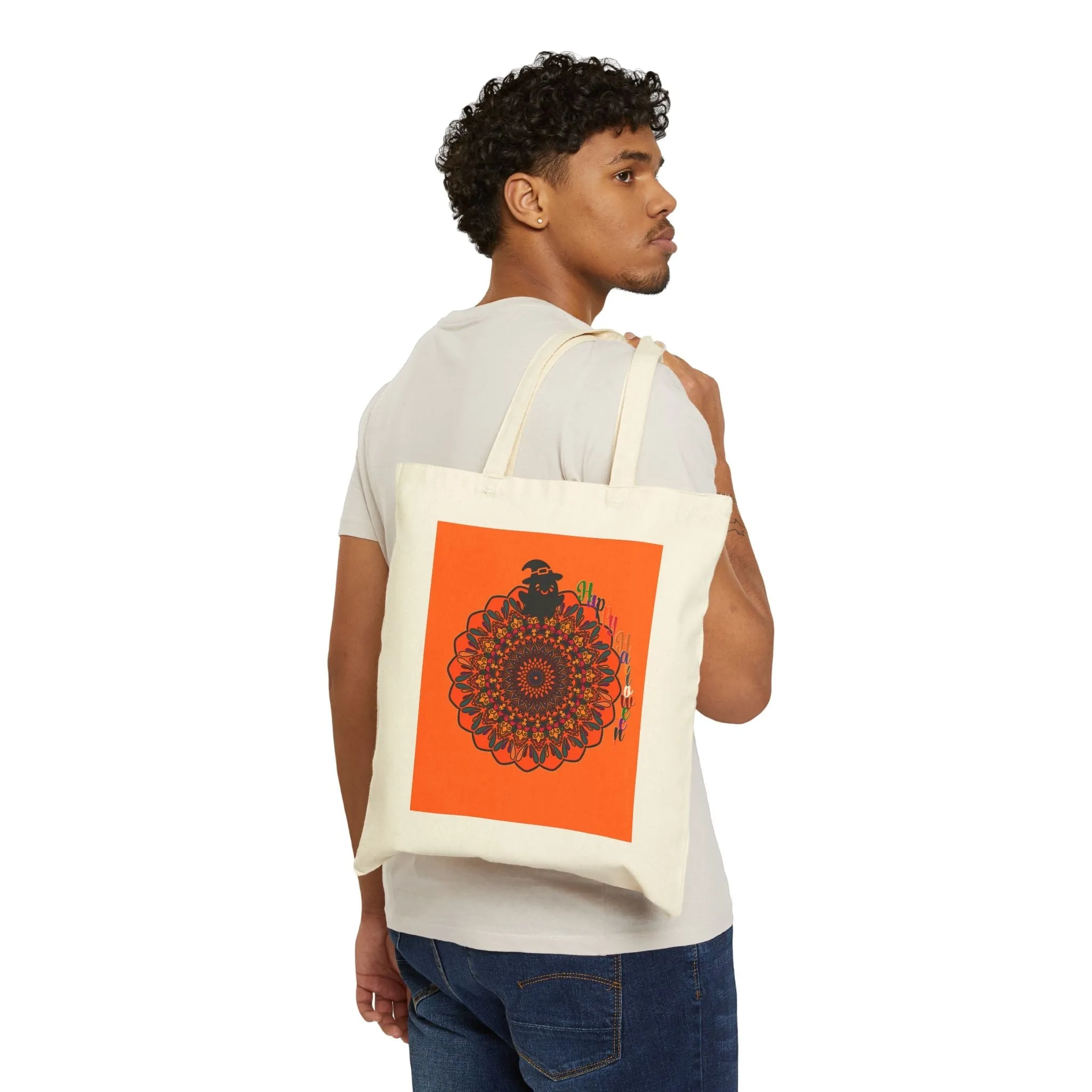 Handmade Mandala Halloween Tote Bag - Spooky & Fun